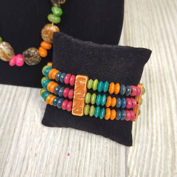 Vintage 3 Piece Jewelry Set, 2 Necklaces & Bracelet Beads Tiered Granny - Picture 2 of 4